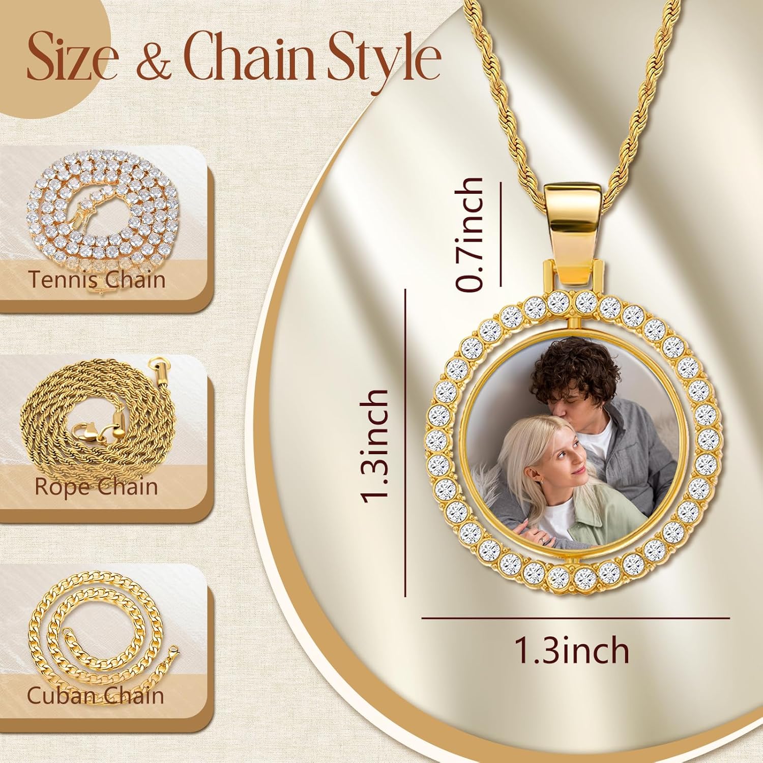 Custom Picture Necklace Personalized Photo, Personalized Circle Chain Pendant with Picture Christmas Birthday Memorial Gifts for Women Men Boyfriend - Image 3