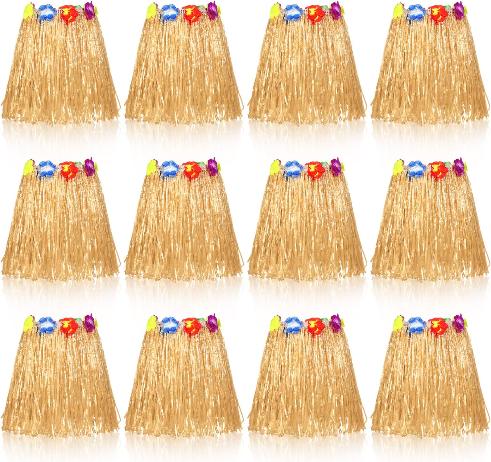 Tarpop 12 Pcs Hawaiian Hula Grass Skirts for Kids 40 cm Grass Skirts for Girls Luau Party Birthday Decoration Festive Show