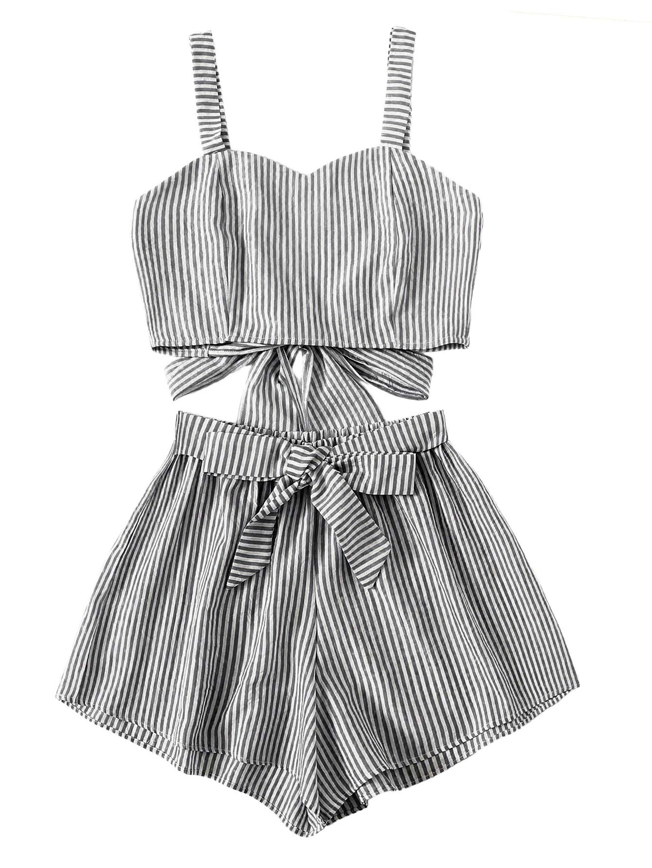 SweatyRocks Women's 2 Piece Outfits Summer Tie Back Cami Top and Shorts Set