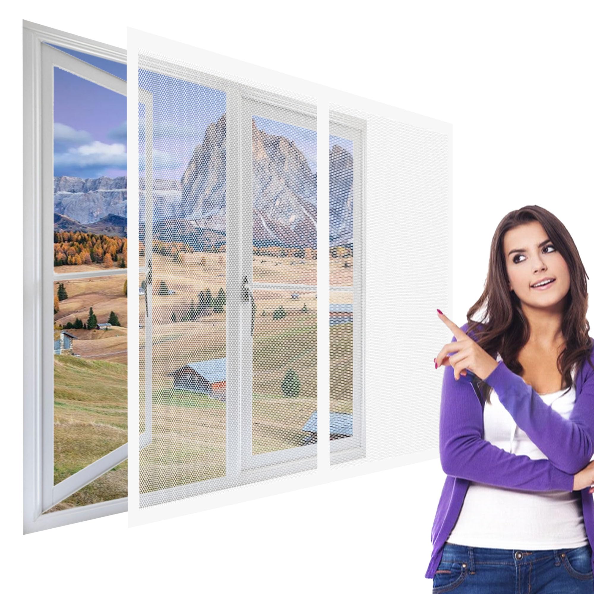 Goubo White Fly Screens For Window 177 X 206 Cm Fly Screens For Windows Without Drilling Close Automatically For Balcony Children's Room Window,