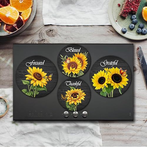 Miniatura 22 de Tucocoo Fundas para quemadores de estufa, juego de 4 fundas para estufas de gas de vino tinto retro, cubiertas superiores de estufa de 8 pulgadas