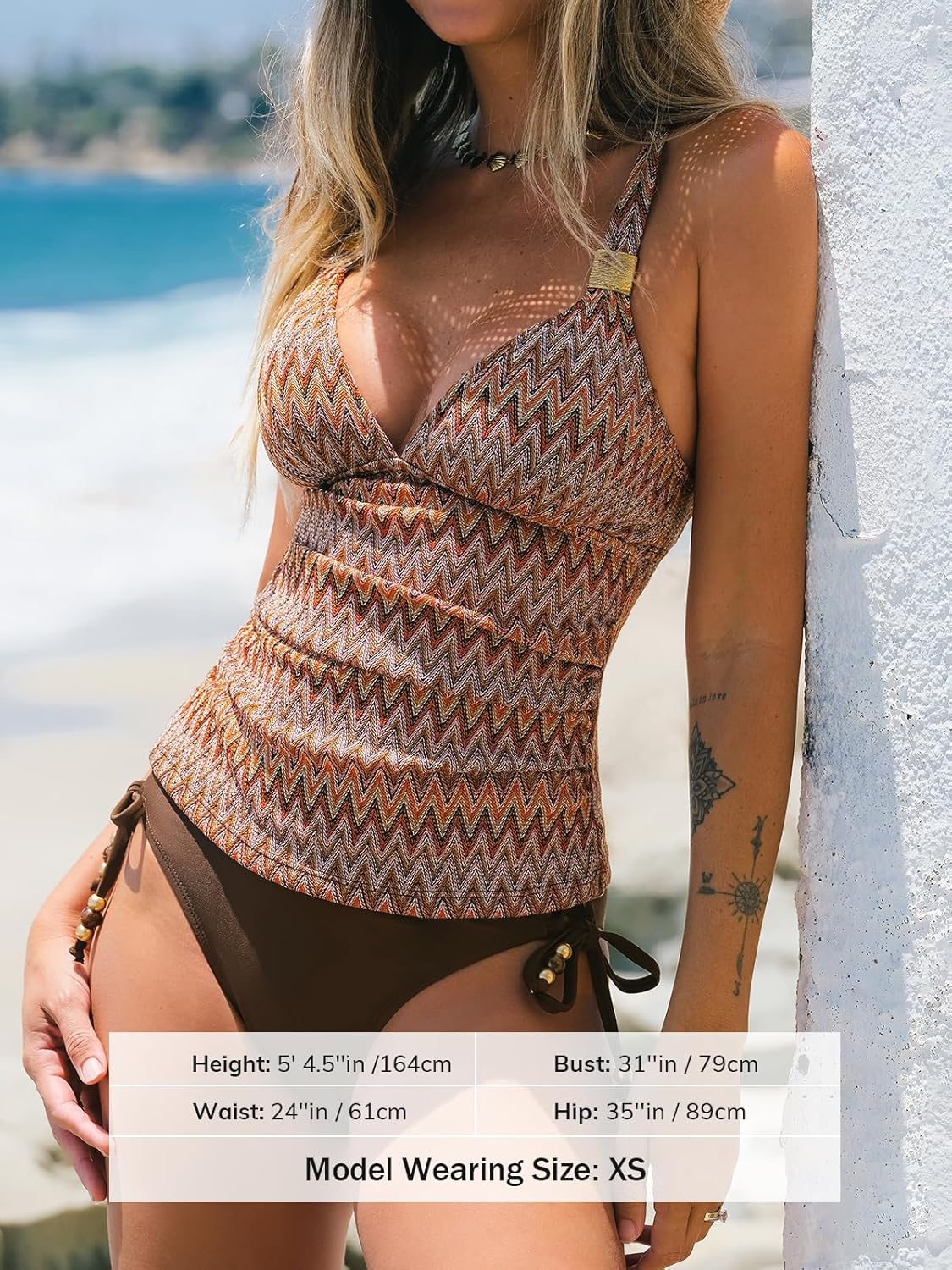 CUPSHE Women's Tankini Sets V Neck Two Piece Swimsuit Crisscross Adjustable Strappy Drawstring Swimwear Textured