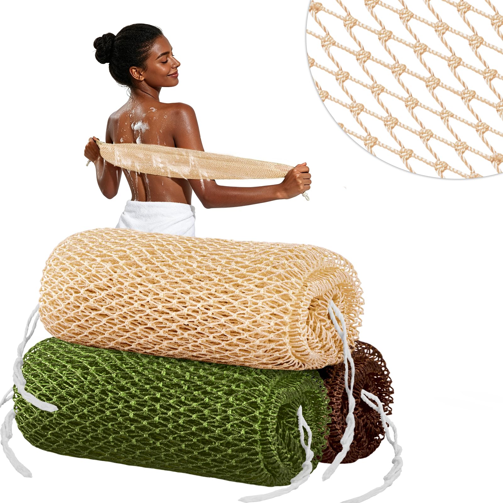 Cleangor 3Pcs African Net Sponge Authentic with Knots - Exfoliating Body