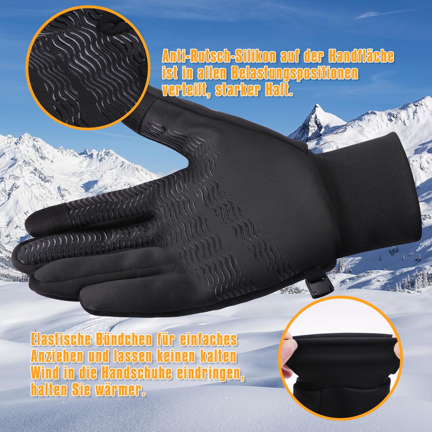 OSHYLE Guanti Invernali, Guanti da Corsa Antiscivolo in Gel di Silicone Touchscreen Antivento, Guanti da Ciclismo con Fodera Termica Morbida e Calda per Uomini e Donne