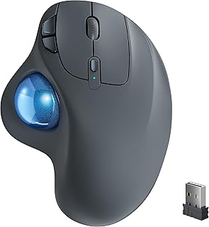 Wireless Trackball Mouse, Rechargeable Ergonomic Mouse, Easy Thumb Control, Precise & Smooth Tracking, 3 Device Connection (Bluetooth or USB), Compatible for PC, Laptop, iPad, Mac, Windows, Android
