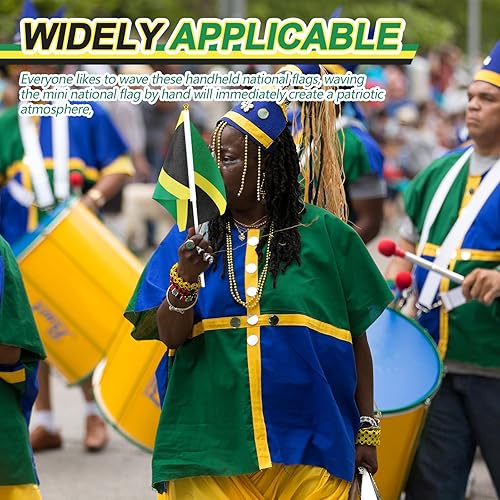Vista 3 de Preboun 240 banderas jamaicanas pequeñas de Jamaica para coche, mini banderas de mano para fiestas de Jamaica para desfiles, festivales