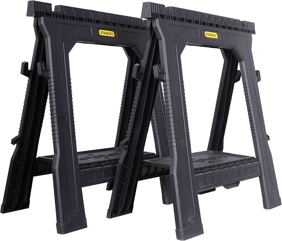 STANLEY Folding Workbench Sawhorse, Twin Pack, Ultra Cvompact, Folds Flat, Up to 450kg Max Load Capacity, STST1-70713