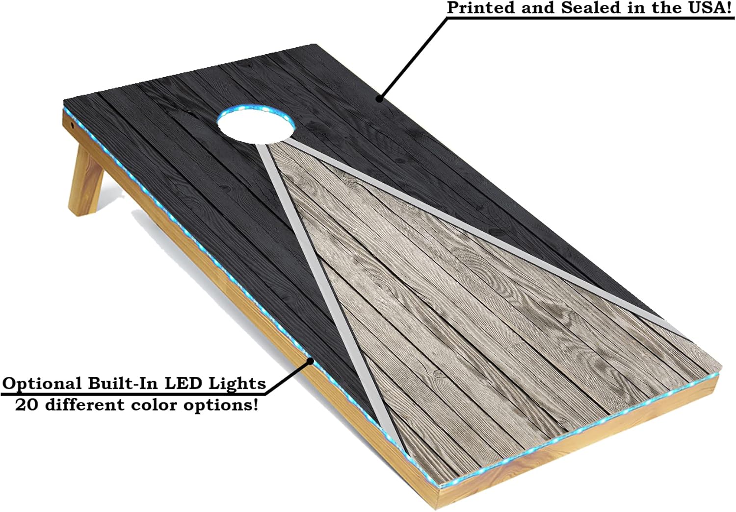 Tailgating Pros Pyramid Design Tournament Grade Cornhole Boards w/Built-in LEDs: Multicolor Lights, Bean Bags and Carrying Case - 4'x2' Regulation Cornhole Set