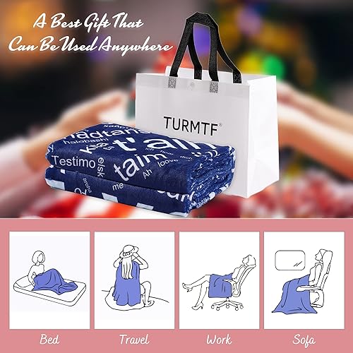 Miniatura 5 de TURMTF Manta con texto en inglés "I Love You" en 100 idiomas, manta para sofá cama, el mejor regalo para ella y él, Navidad, aniversario,