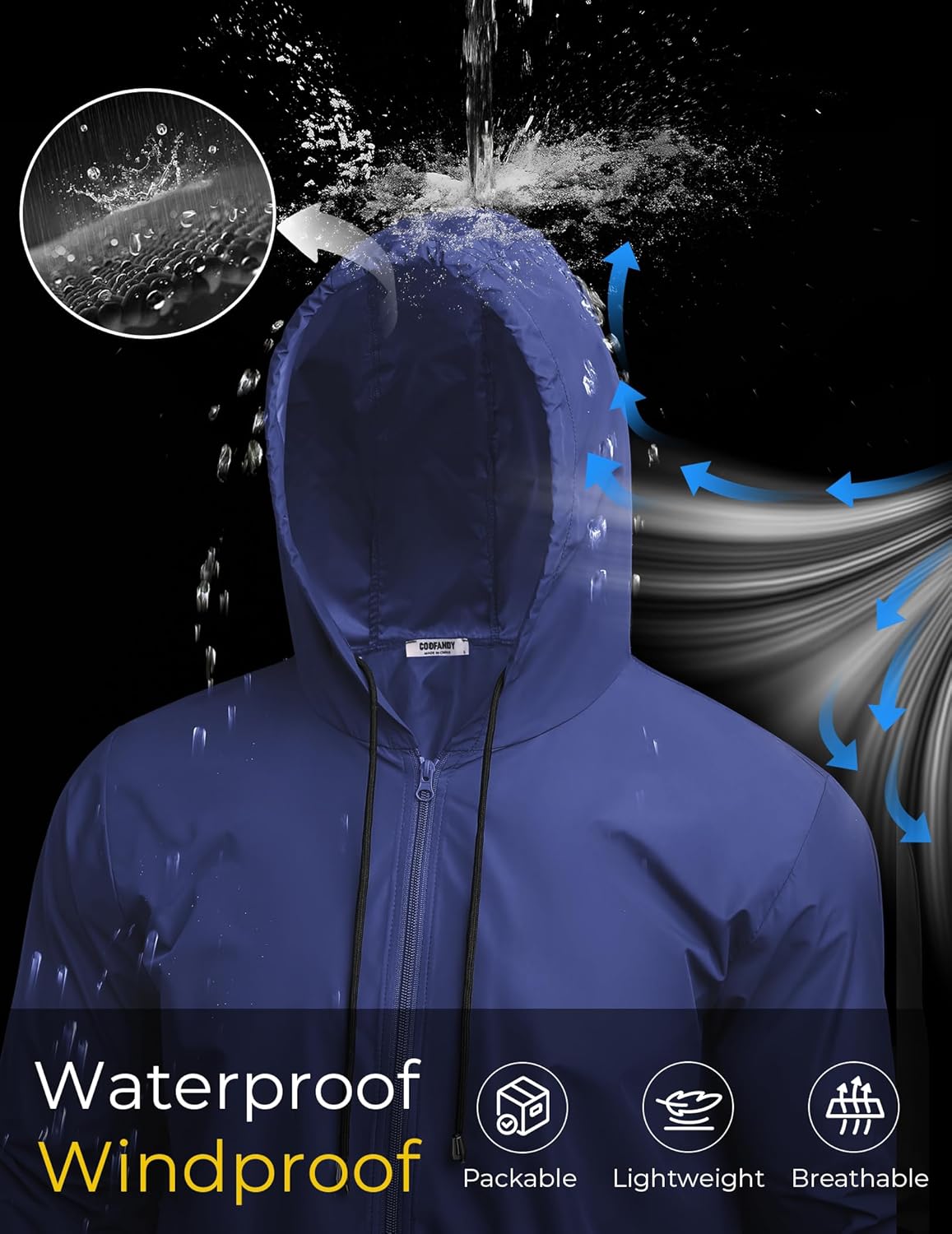 COOFANDY Mens Packable Rain Jacket Lightweight Waterproof Raincoat with Hood Outdoor Rain Gear Travel Hiking Cycling - Image 5