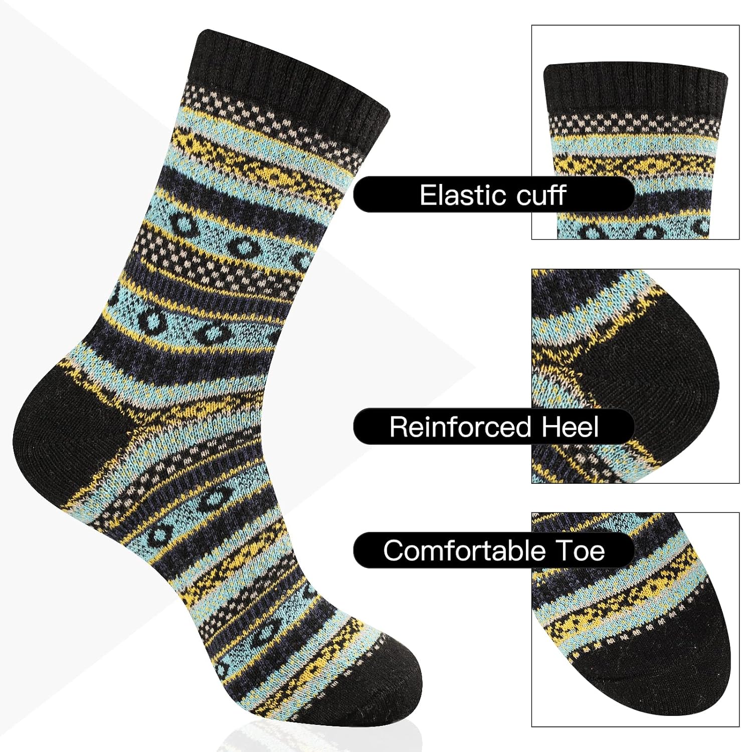 Heatuff Men's Winter Wool Socks Thermal Warm Soft Crew Socks (5 Pairs) - Image 2