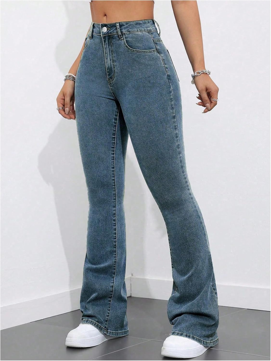 MAKEMECHIC Women's Y2k Bell Bottom Jeans High Waist Stretchy Flare Denim Pants