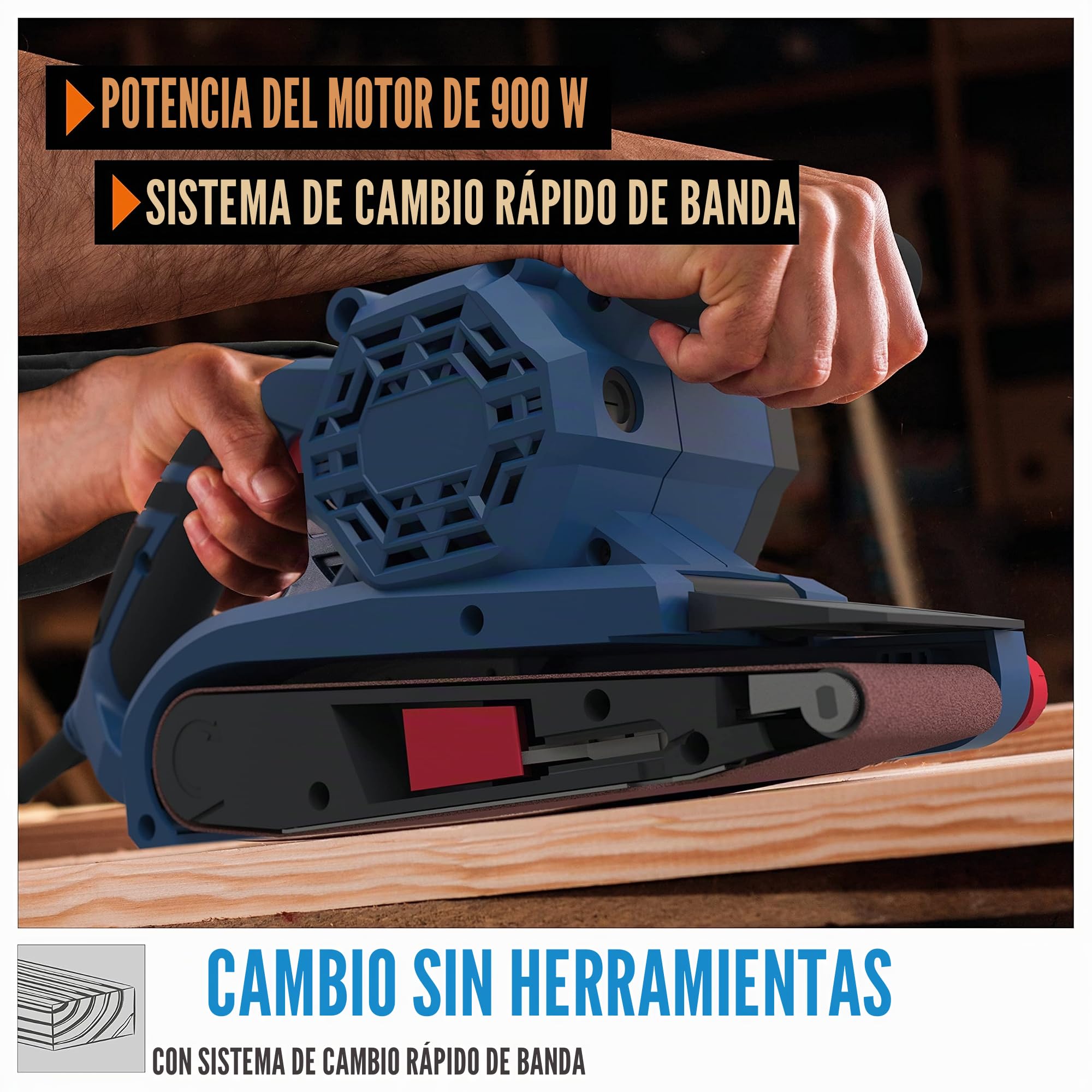 Güde 58146 BS 76 – 900 S – Lijadora de banda (230 V, 76 x 160 mm de lijado, sistema de cambio rápido de cinta, ajustable lenkrollen, 2 x Banco de lijado K80)