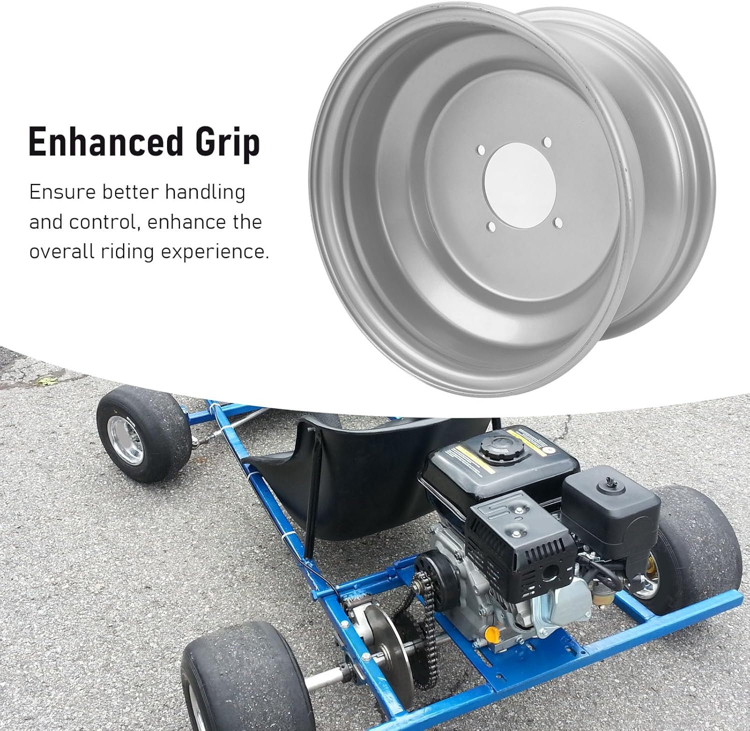 21X7-10 ATV Front Wheel Rim 10in 4 Studs Metal Alloy Enhanced Grip Stylish Look ATV Rim for Go Kart Quad Dirt Bike Ride On Mower