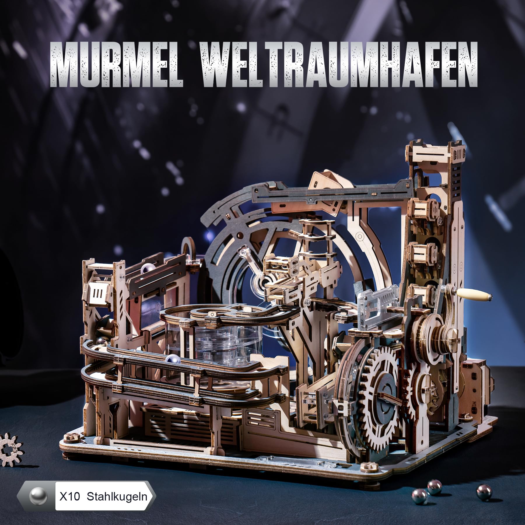 ROBOTIME Kugelbahnen Murmelbahn 3D Puzzle Holzpuzzle Erwachsene Modellbau Bastelset Modellbausatz Holz Holzbausatz Geschenk Erwachsene Jungen Elektrische (MURMEL-WELTRAUMHAFEN LGC01)
