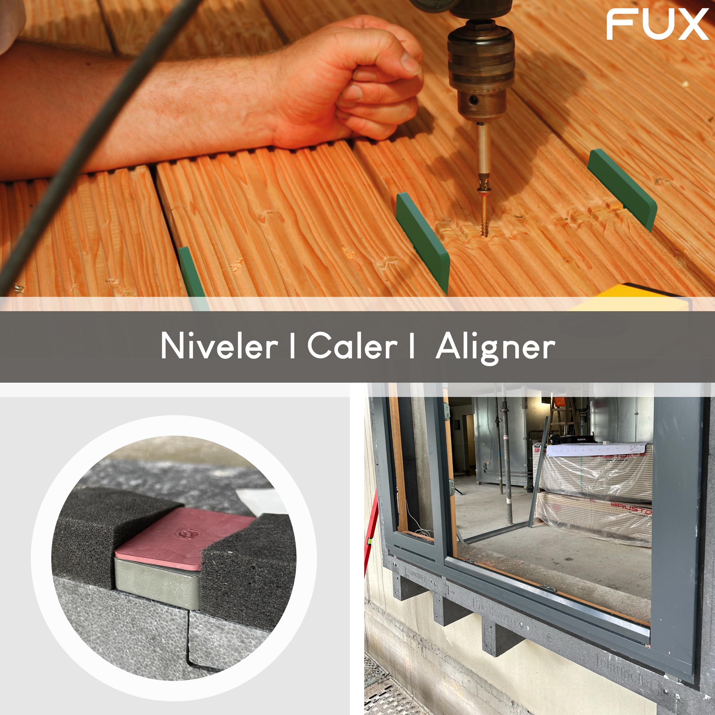 FUX 100 Pcs. cales de vitrage en plastique 60 x 40 x 1,5mm entretoises cale fenetre, cale meuble plaque, cales lambourdes menuiserie carrelage (épaisseur: 1,5mm)