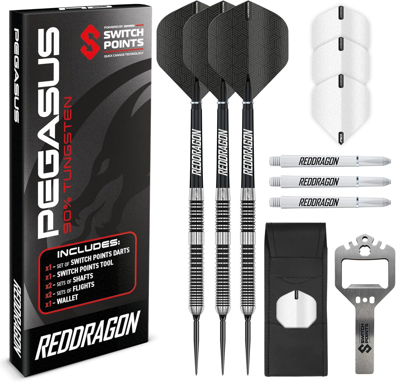 RED DRAGON Darts - Pegasus Switch Points Dartpfeile   Steel Tip Darts 22g Profi 90% Tungsten Steeldarts Dart Set mit Fluge Sch ften & Etui