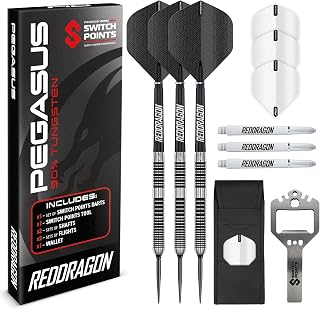 RED DRAGON Darts - Pegasus Profi 80% Tungsten Darts Set | Erhältlich mit Dartpfeile Metallspitze 21g, 23g, 24g, 25g, 26g, 28g, 30g Steeldarts | Dart Pfeile mit Flights, Schäften & Etui