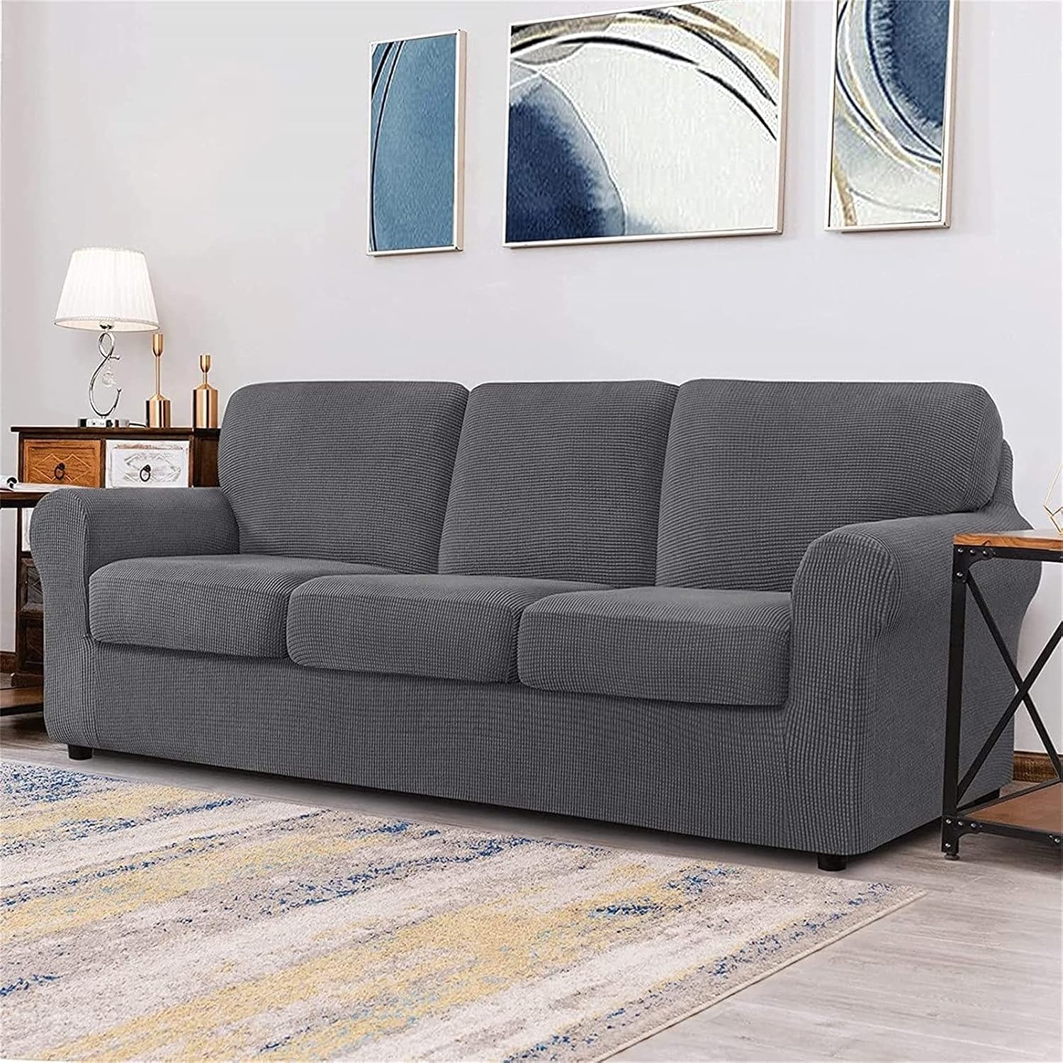 1 2 3 Seats Sofa Cover, Stretch Jacquard Sofa Slipcover Replacement Anti-Slip Furniture Protector with Separate Backrests and Cushions with Elastic Band