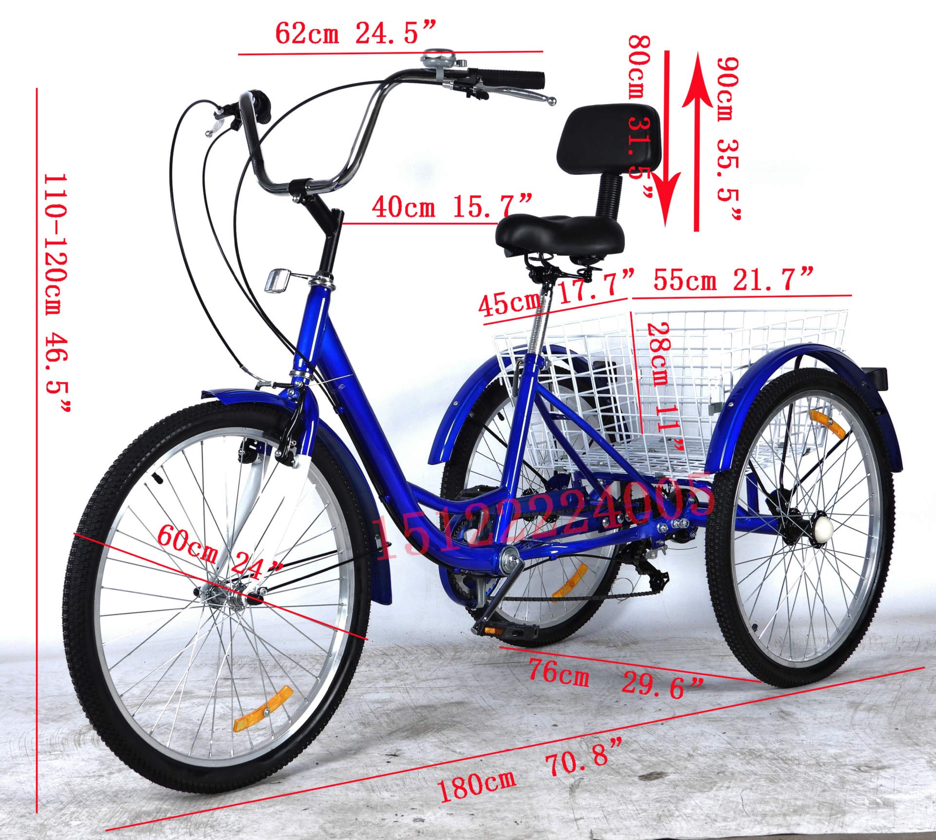 Adult Tricycles Three Wheel Trike Bike Cruiser 7 Speed, 24 Inch Wheels Adult Trikes 3 Wheel