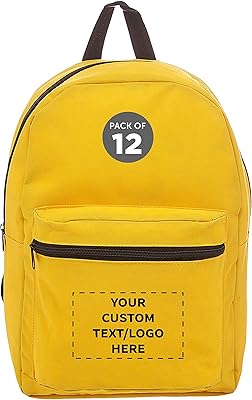 DISCOUNT PROMOS Custom Sprout Econo Backpacks Set of 12, Personalized Bulk Pack - Economical Backpack for Everyday Use, Perfect for Travellers, and More - Yellow