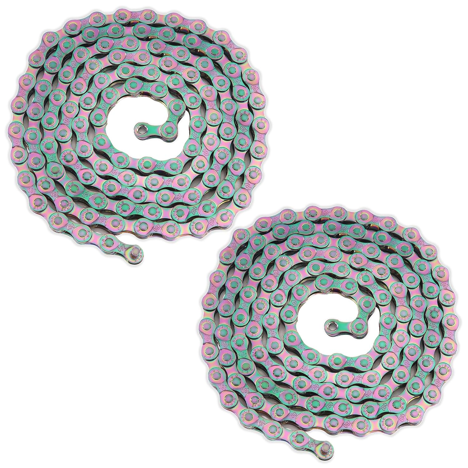 2 Set-6/7/8 Speed Bike Chain,Suitable for Road Bicycles,Mountain Bike Accessories,Rainbow Color,116 Links,Compatible with Shimano/SRAM Mountain, Road Bike,Magic Buckle