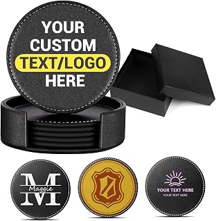 Personalized Leather Coasters (Set of 5) - Customizable with Name/Monogram/Logo/Image, Free Storage & Gift Box, Ideal for Table/Coffee Table/Bar/Outdoor, Housewarming Gift