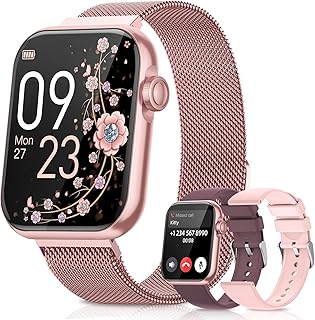 Smart Watches for Women, Health Fitness Watch for Android iPhone, Sleep/Heart Rate/SpO2/Blood Pressure Monitor, 1.85'' Smartwatch for Calls/SMS/Notifications, 100+ Sports Modes, 300+ Dials, 3 Bands