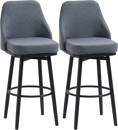 HOMCOM Juego de 2 taburetes de bar de altura de bar, modernos taburetes giratorios de 360 de altura del asiento, sillas de comedor con patas de