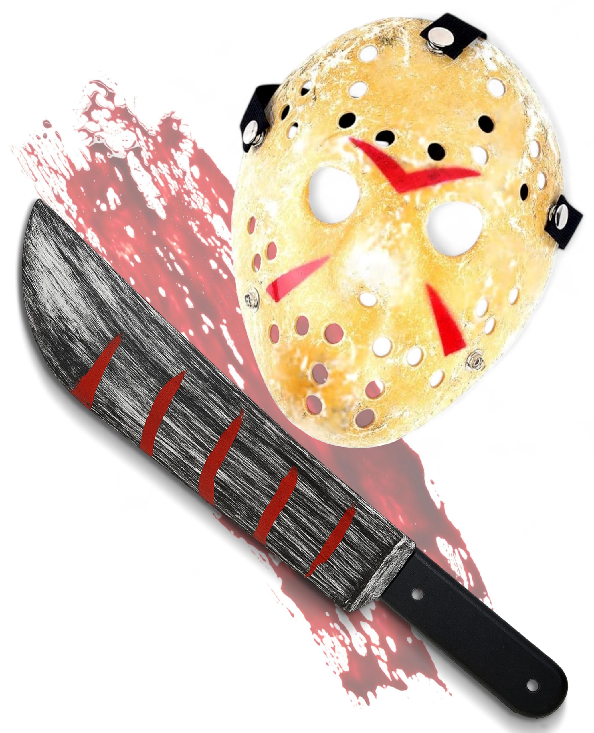 Mega_Jumble Adult Jason Voorhees Mask & Bloody Machete Props - Creepy Halloween Demon Killer Horror Scary Party Fancy Dress Costume (Jason Mask & Machete 50cm)