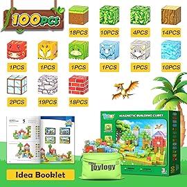 100PCS Magnetic Blocks - Build Mine Magnet World Forest Dinosaur Edition, Sensory STEM Construction Building Toys Kids Games for Toddler Christmas Birthday Gifts for 3 4 5 6 7 8 Years Old Girls & Boys