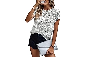 Casual Crewneck Black and White Floral Blouse
