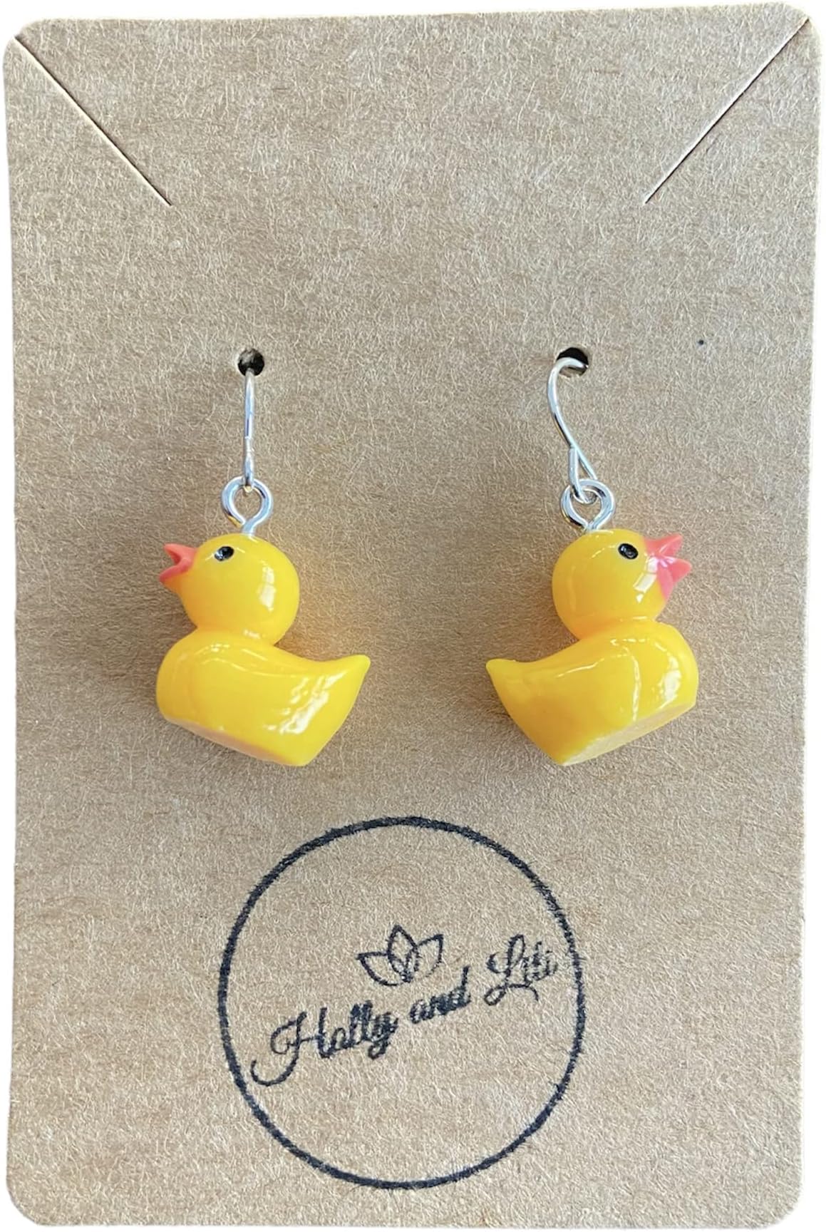 Holly And Lili Duck Dangle And Drop Earrings, Rubber Duck, Yellow, Antique Silver Hooks