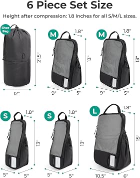 BAGSMART 6 Set Travel Organizer Cubes - Packing Cubes for Suitcases - Polyester, Rectangular, Zipper Closure - Black - Lightweight, Compression - Travel Accessories