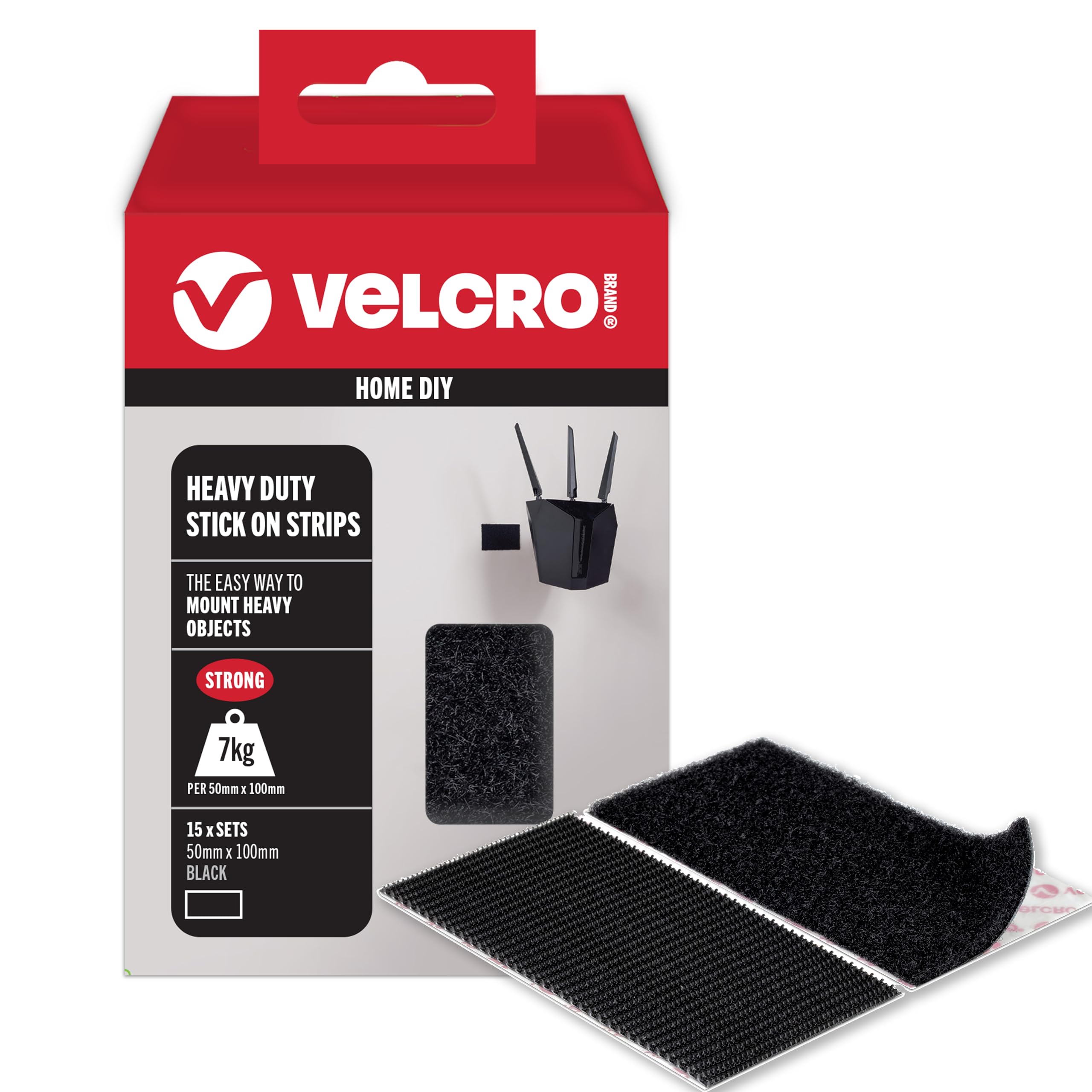 VELCRO Brand Bandes haute résistance, Blanc 50mm x 100mm, x15 | Bandes auto-agrippantes adhésives haute résistance, pour la maison et la décoration
