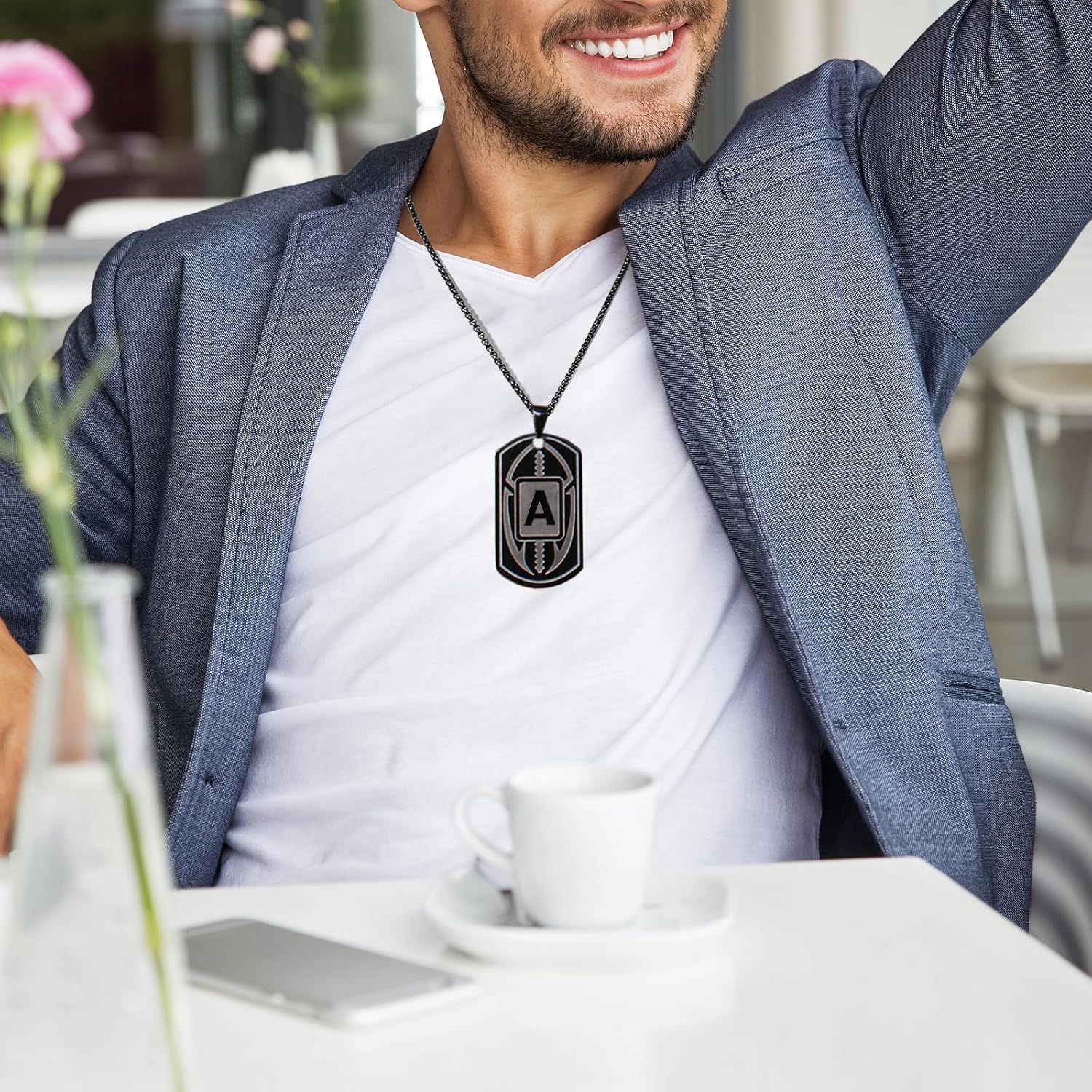 Football Dog Tag Necklace for Men: Initial A-Z Necklace Personalized Football Accessories Stainless Steel Chain 24+2 Inches Gift for Him - Image 2