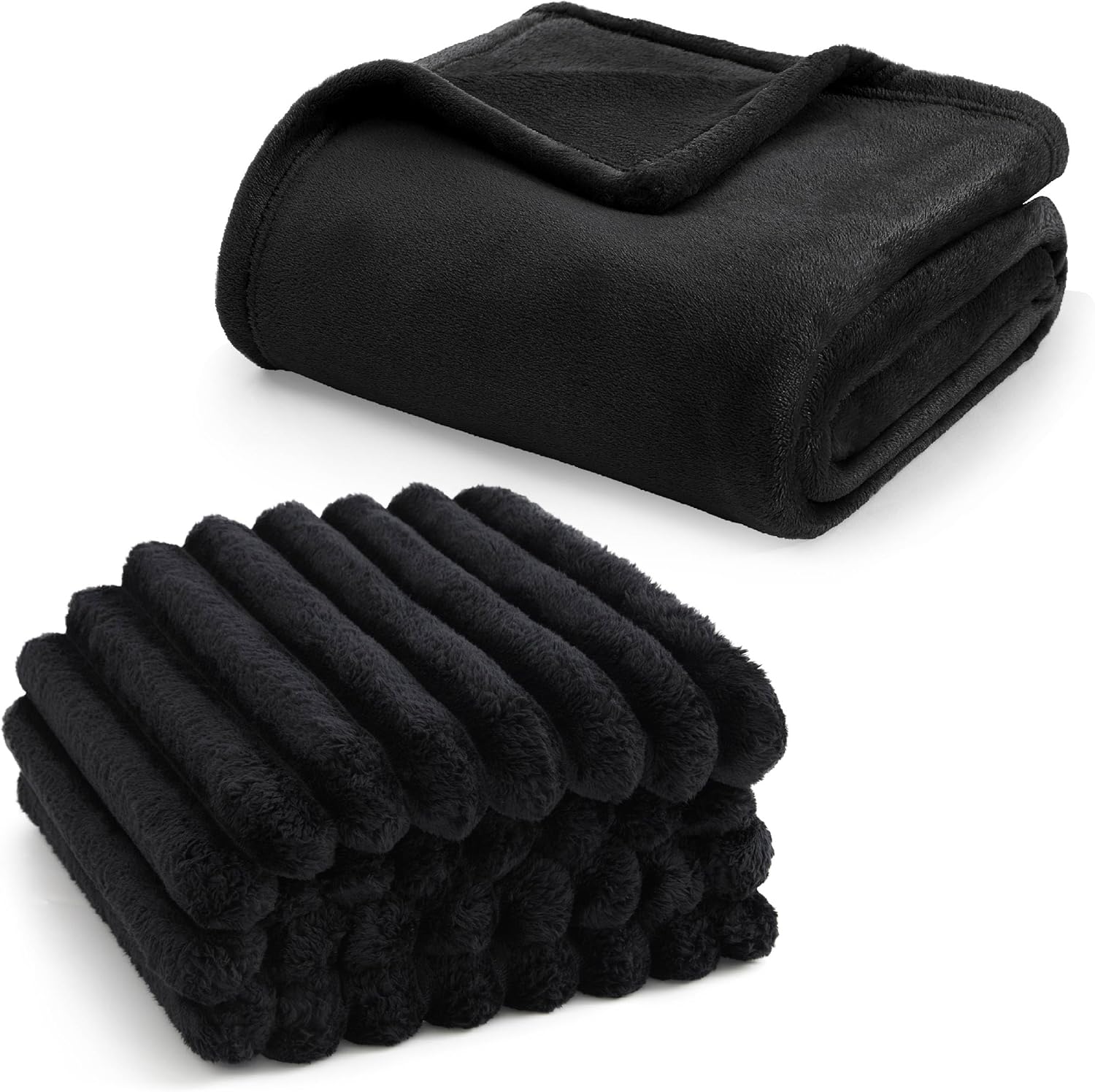 Bedsure Fleece Blanket Queen Blanket&Blankets Queen Size for Bed, Black, 90x90 Inches