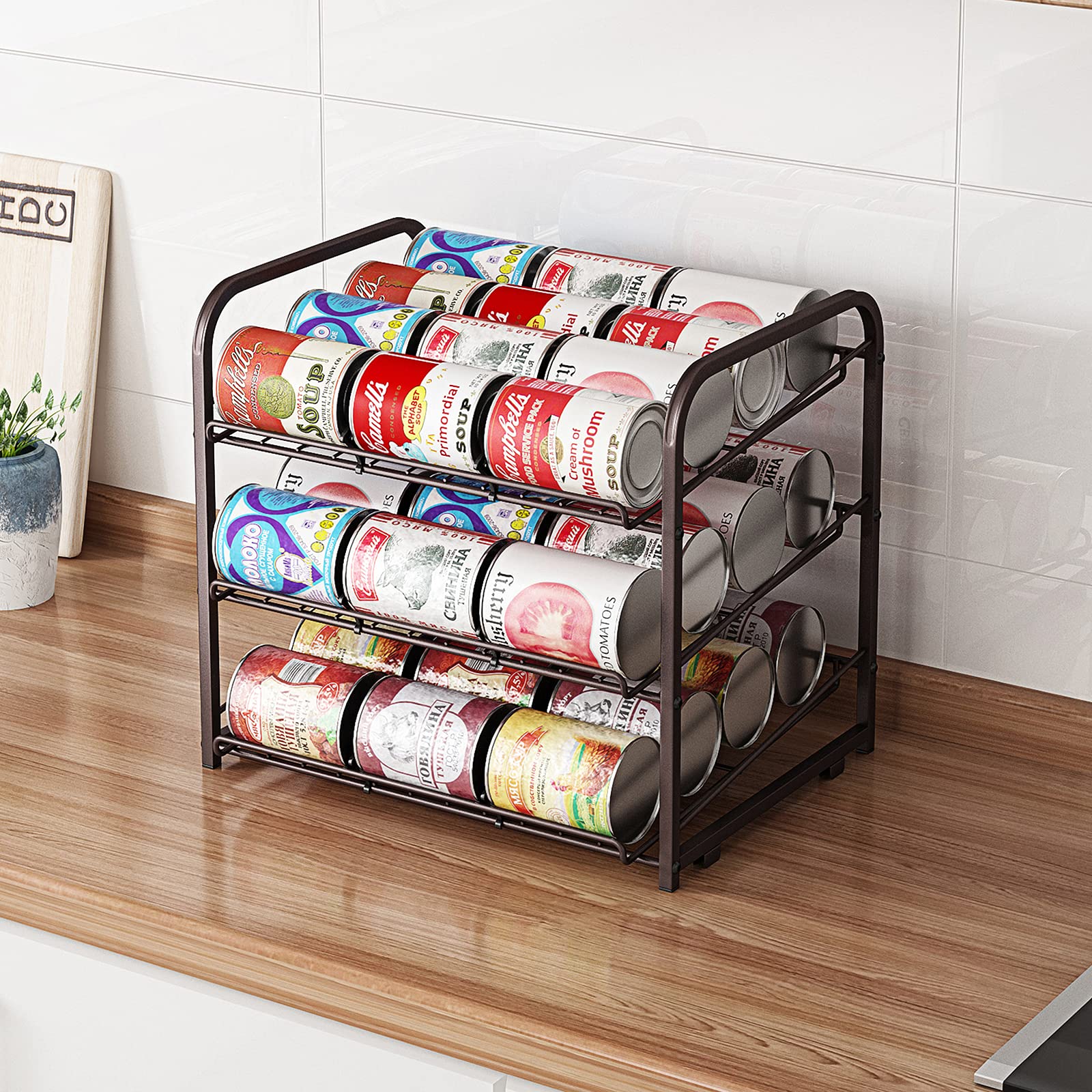 AIYAKA 3 Tier Stackable Can Rack Organizer,for food storage,kitchen cabinets or countertops,Storage for 36 cans,Bronze