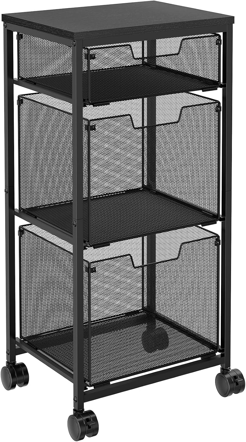 Rolling Storage Cart with 2L+1S Drawers, Metal Utility Cart on Wheels with Wooden Top, Craft Art Storage Organizer Cart for Classroom, Office, Home