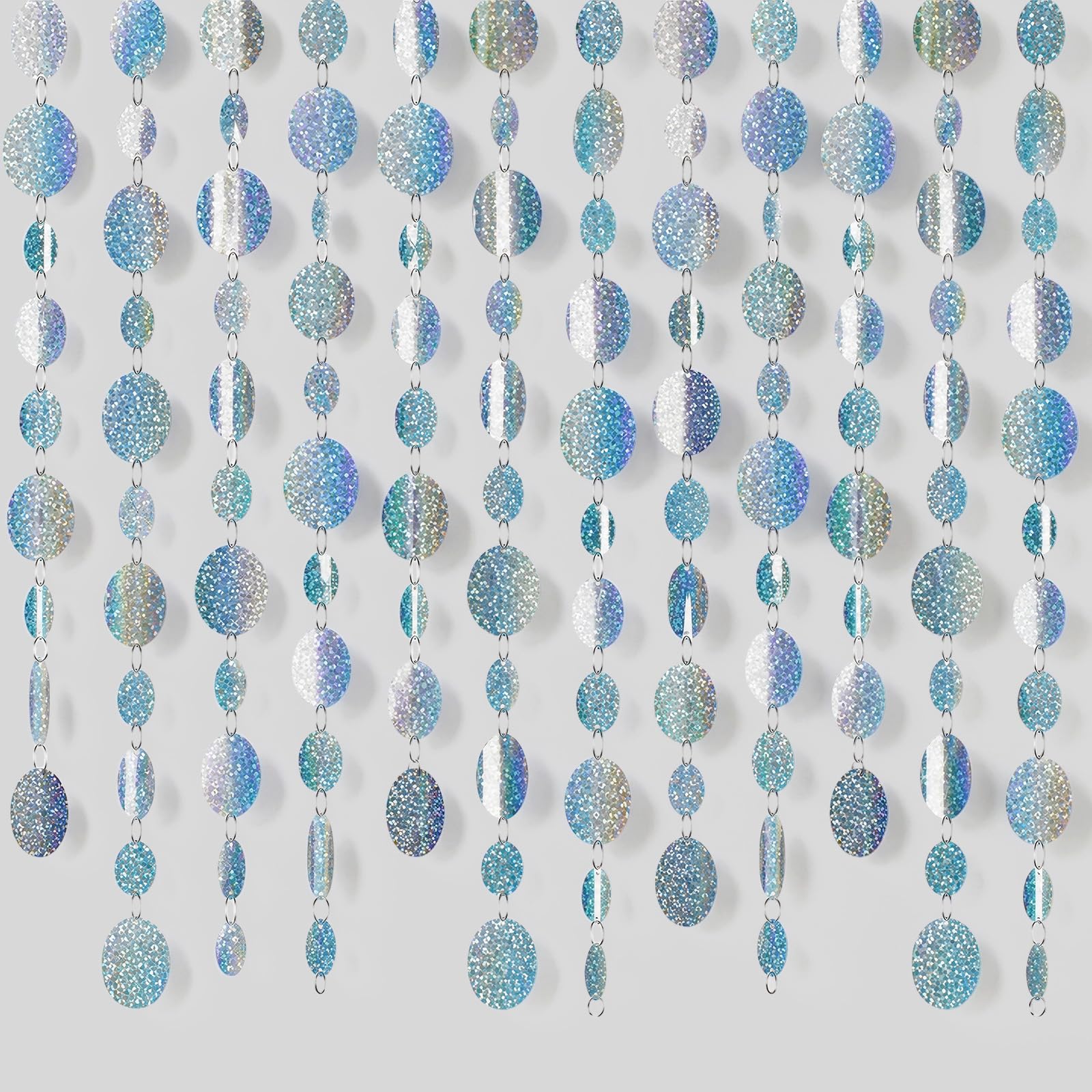 G2PLUS 10 Pack Sparkling Hanging Sequin Garland: Holographic Silver Circle Garland, Waterproof Sequin Curtain Strands, for Party Decorations, Doorway or Window Decoration