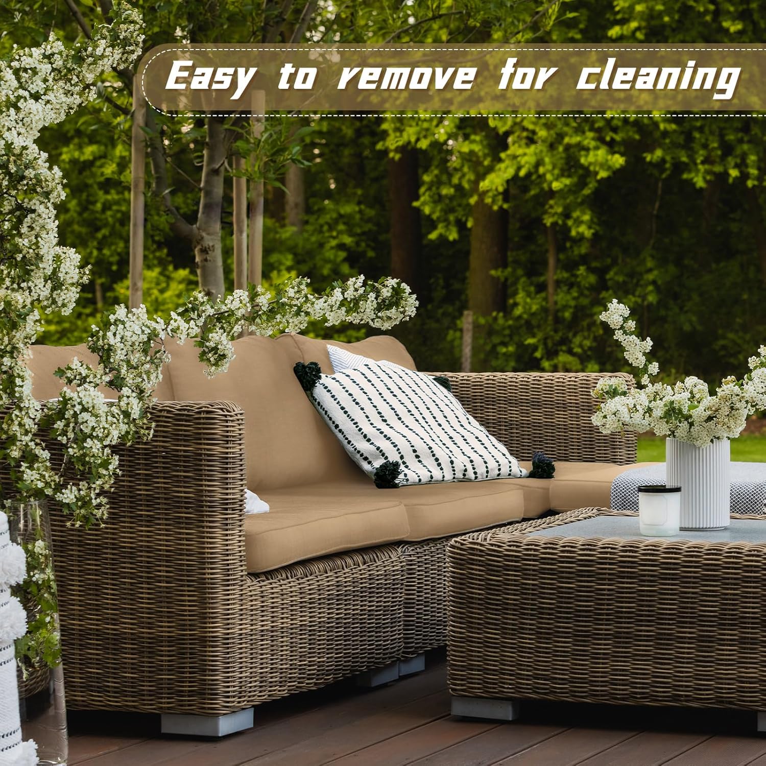 Patelai 11 Pcs Waterproof Patio Cushion Covers for Outdoor Sectional Furniture Wicker Rattan Patio Sofa Couch Chair Seat Pillow Slipcovers, 3 Sizes Covers Only (25.4 x 25.4X 3.54,Coffee)
