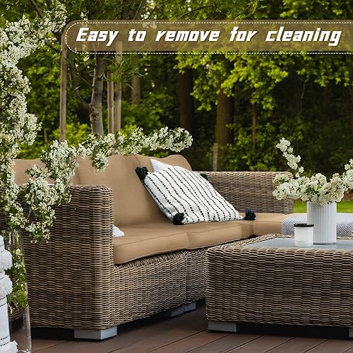 Miniatura 7 de Patelai 11 piezas de fundas impermeables para cojines de patio para muebles seccional al aire libre de mimbre y ratán, fundas para cojines de sofá