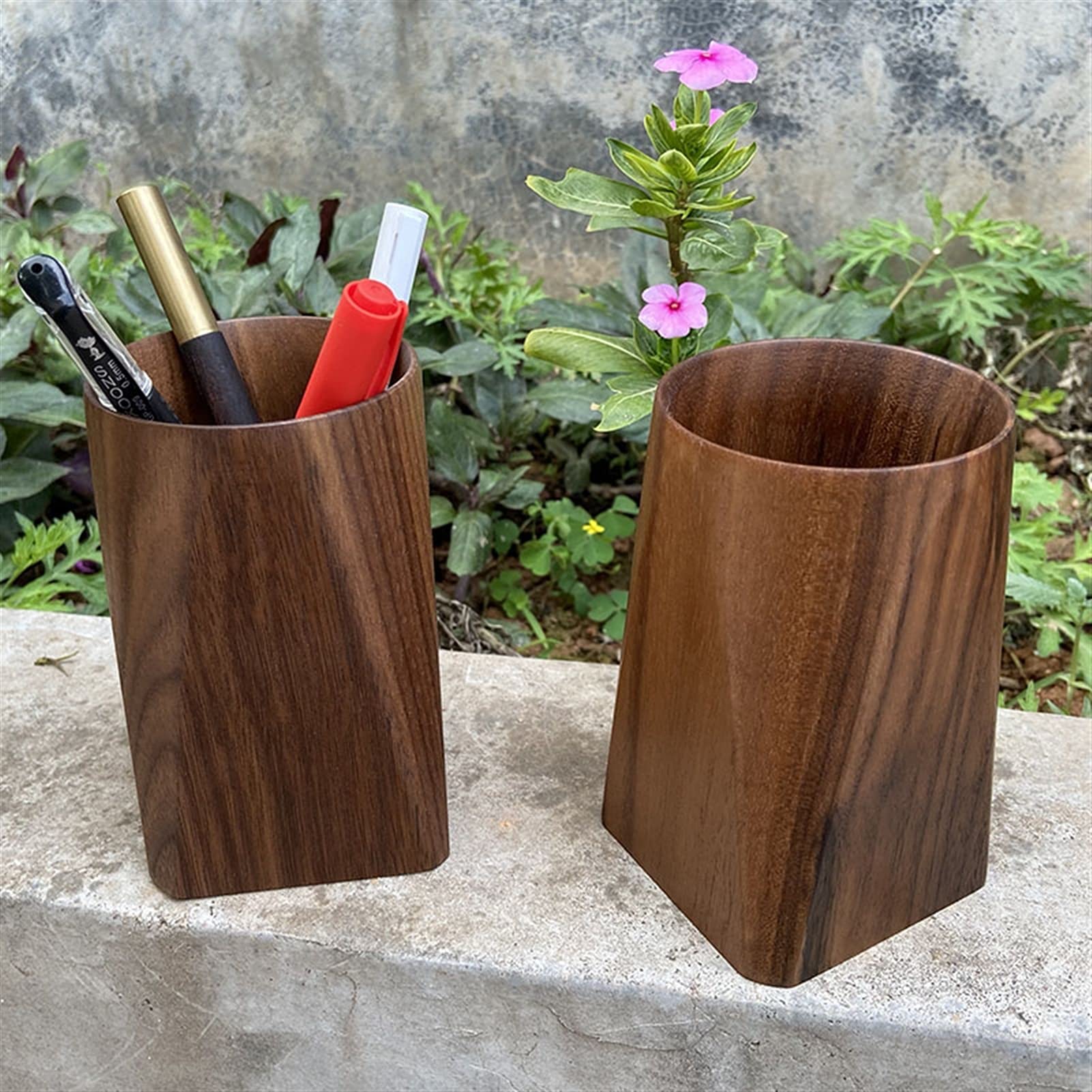 Portapenne e portamatite in Legno, Organizer per Utensili da Scrittura in Noce Nero per casa o Ufficio, 2,95" x 2,95" x 4,72"