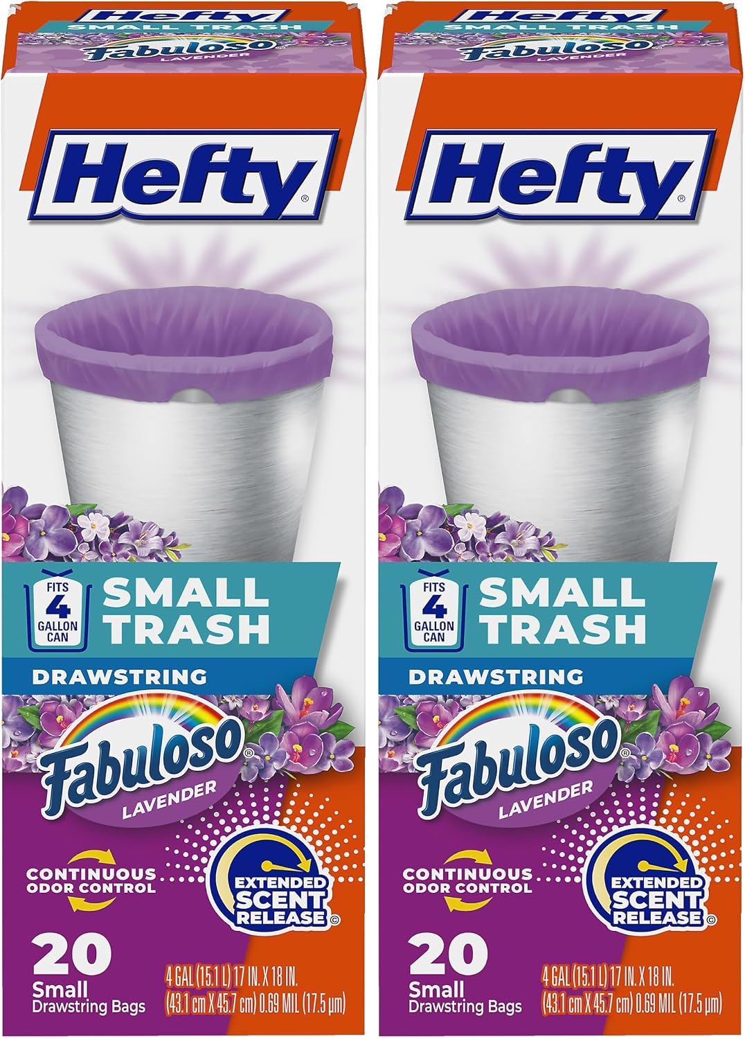 Hefty 4 Gallon Small Trash Bags, Purple, Fabuloso Lavender Scent, 20ct
