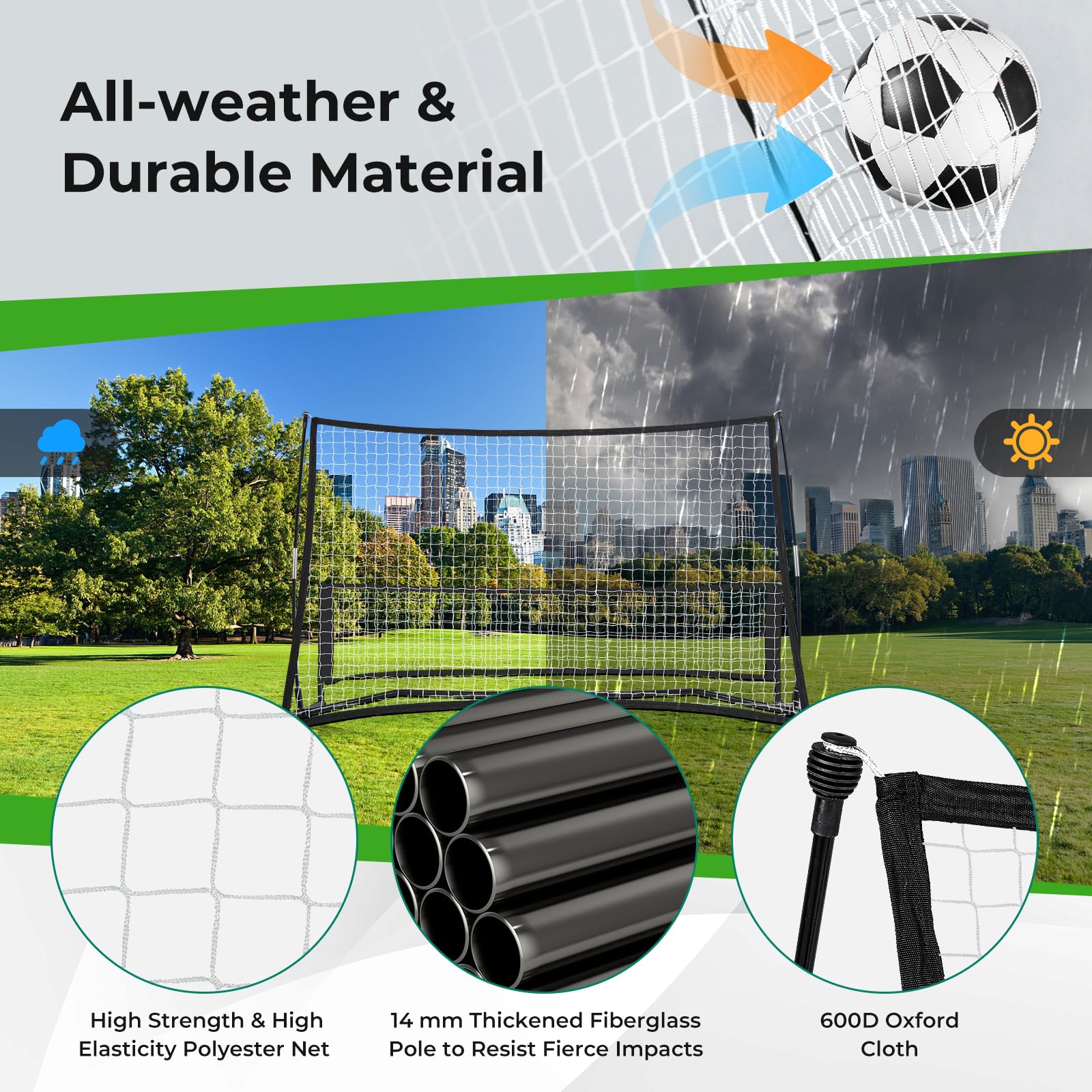 Soccer Trainer 80"x40", rete rimbalzante da calcio 2 in 1 con borsa per il trasporto, rete portatile per allenamento di calcio a due lati per abilità di passaggio di calcio, allenamento di squadra