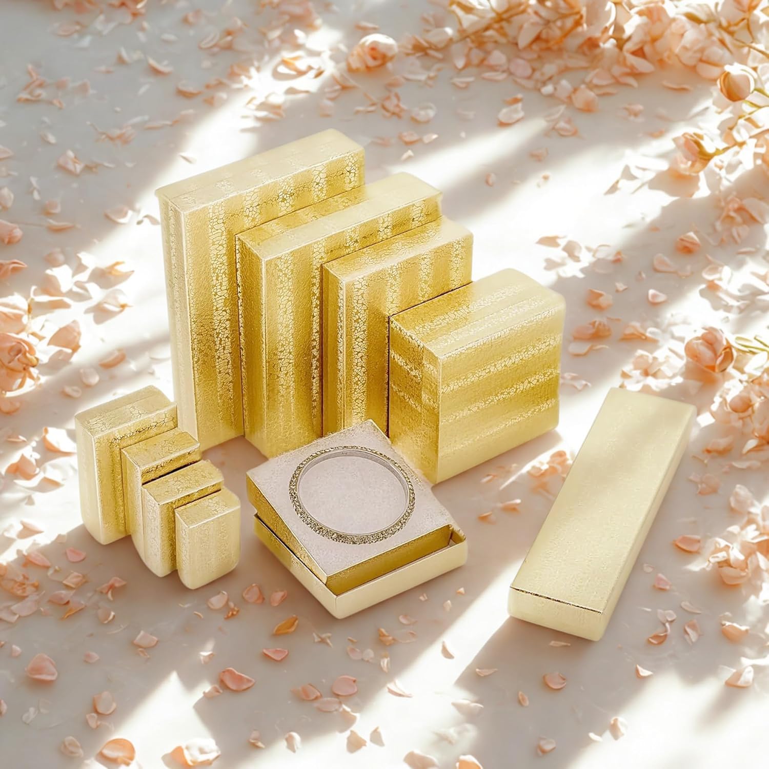 TheDisplayGuys - 100-Pack #33 Cotton Filled Cardboard Paper Jewelry Boxes Gift Case - Gold Foil (3.5" x 3.5" x 1.0") - for Shipping or Storage