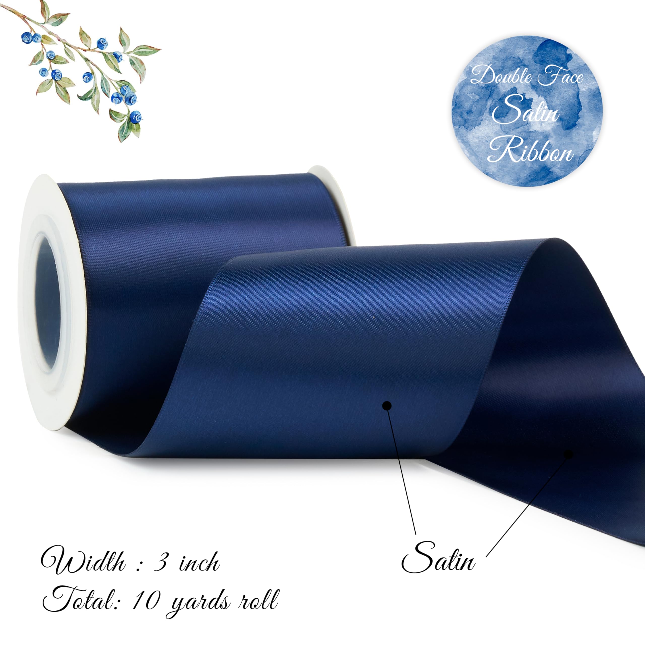 Amazon.co.jp: DINDOSAL ネイビーリボン 3インチ 両面サテンリボン
