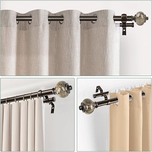 Miniatura 5 de KAMANINA Varillas de cortina dobles de 1 pulgada para ventanas de 66 a 120, barra de cortina decorativa telescópica de bronce, varillas de cortina