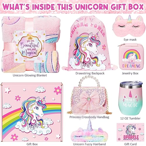 Miniatura 2 de Regalos de unicornio para niñas de 4 a 6, 7, 8, 9 y 10 años, regalos de cumpleaños de San Valentín con manta que brilla en la oscuridad, juguetes