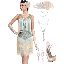 1920s Flapper Dresses for Women, Lace V-Neck Great Gatsby Costumes with Fringe